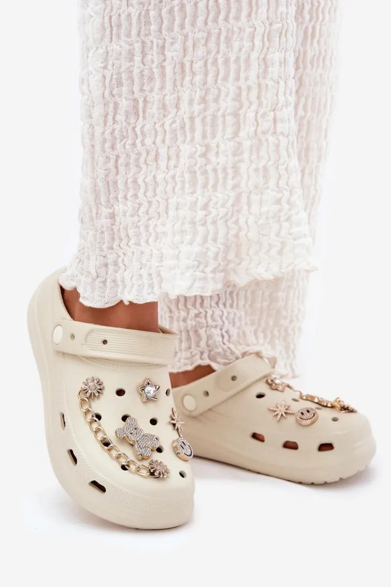 Clearance Piankowe Klapki Damskie Z Przypinkami Beżowe Linaviela Damskie Klapki Basenowe|Klapki Na Platformie