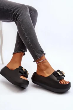 Sale Boto Piankowe Klapki Damskie Z Kokardą Czarne Salessa