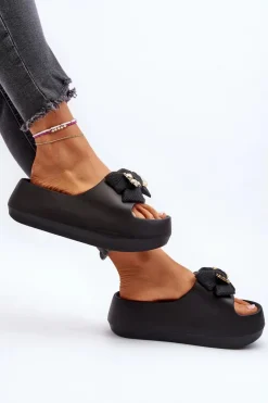 Sale Boto Piankowe Klapki Damskie Z Kokardą Czarne Salessa