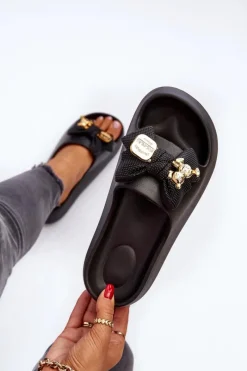 Sale Boto Piankowe Klapki Damskie Z Kokardą Czarne Salessa