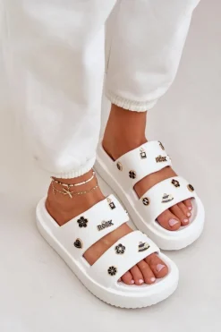 Klapki Basenowe|Klapki Na Platformie>Boto Piankowe Klapki Damskie Z Przypinkami Białe Ravanala Biały