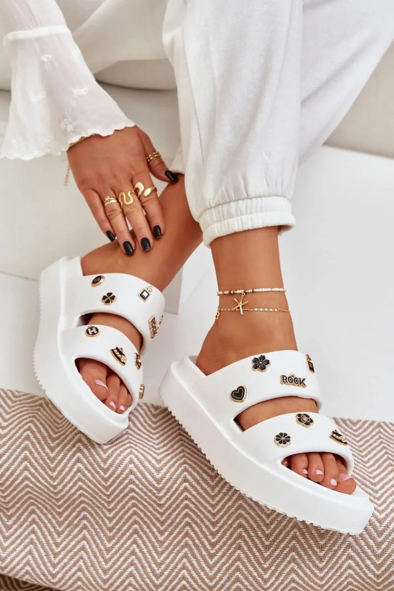 Klapki Basenowe|Klapki Na Platformie>Boto Piankowe Klapki Damskie Z Przypinkami Białe Ravanala Biały