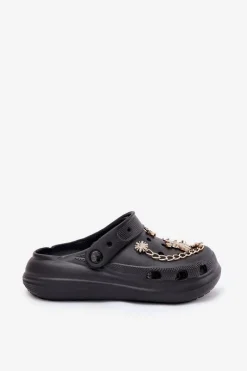 Klapki Basenowe|Klapki Na Platformie></noscript>Boto Piankowe Klapki Damskie Z Przypinkami Czarne Linaviela