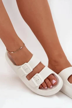 Piankowe Klapki Damskie Z Klamrami Vinceza 76056 Białe Damskie Klapki Basenowe|Klapki Na Platformie