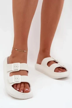 Piankowe Klapki Damskie Z Klamrami Vinceza 76056 Białe Damskie Klapki Basenowe|Klapki Na Platformie