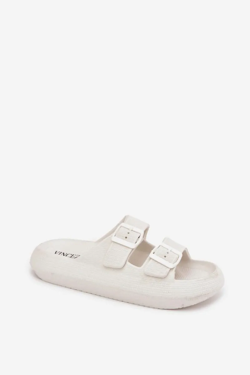 Piankowe Klapki Damskie Z Klamrami Vinceza 76056 Białe Damskie Klapki Basenowe|Klapki Na Platformie