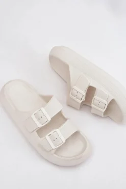 Piankowe Klapki Damskie Z Klamrami Vinceza 76056 Białe Damskie Klapki Basenowe|Klapki Na Platformie