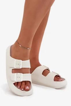 Piankowe Klapki Damskie Z Klamrami Vinceza 76056 Białe Damskie Klapki Basenowe|Klapki Na Platformie