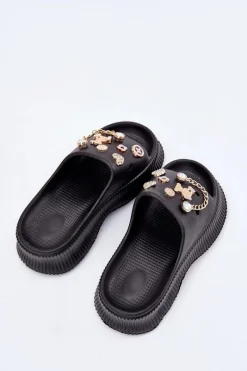 Discount Boto Piankowe Klapki Damskie Ze Złotymi Przypinkami Czarne Hortiana Czarny