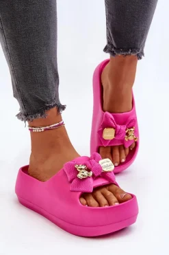 Klapki Na Platformie|Klapki Damskie Klasyczne>Boto Piankowe Klapki Damskie Z Kokardą Fuksja Salessa