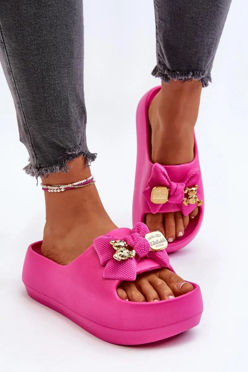 Klapki Na Platformie|Klapki Damskie Klasyczne>Boto Piankowe Klapki Damskie Z Kokardą Fuksja Salessa