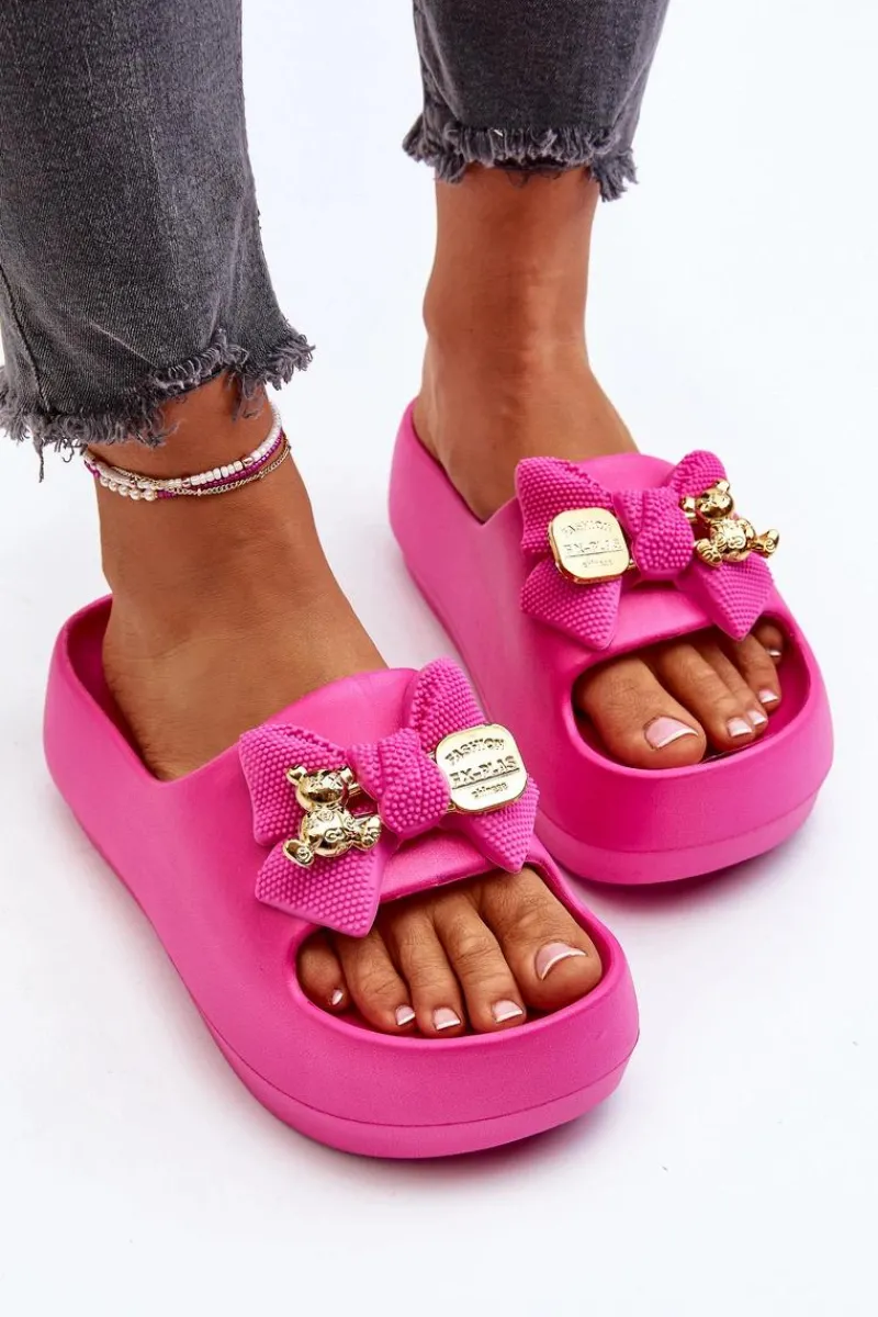 Klapki Na Platformie|Klapki Damskie Klasyczne>Boto Piankowe Klapki Damskie Z Kokardą Fuksja Salessa