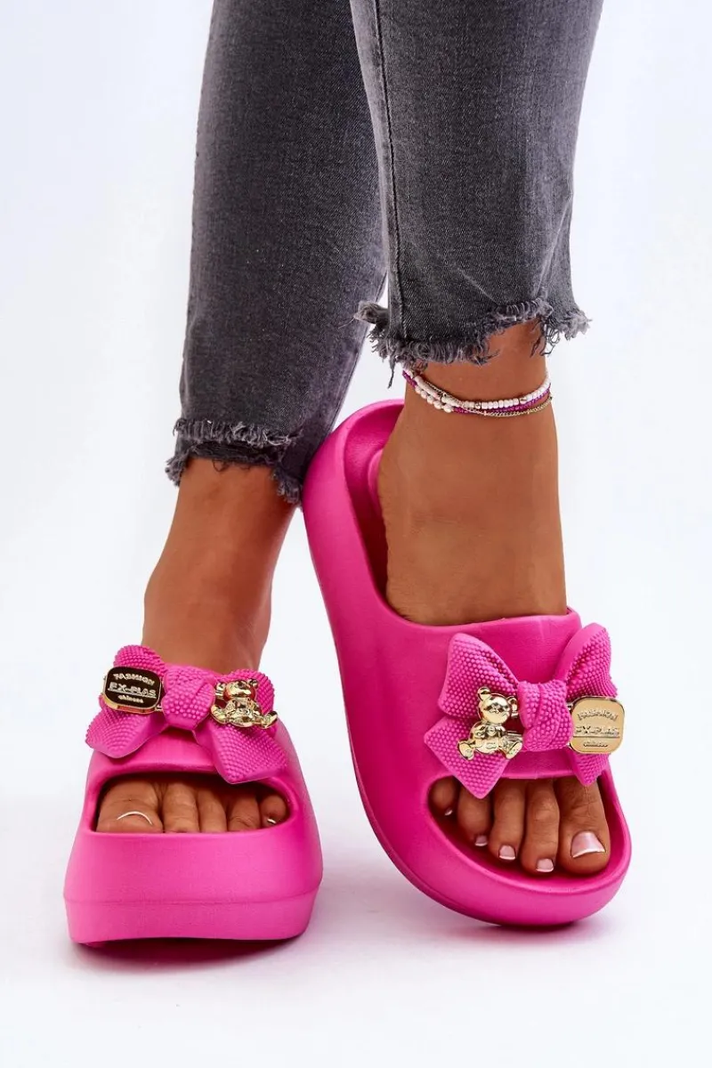 Klapki Na Platformie|Klapki Damskie Klasyczne>Boto Piankowe Klapki Damskie Z Kokardą Fuksja Salessa