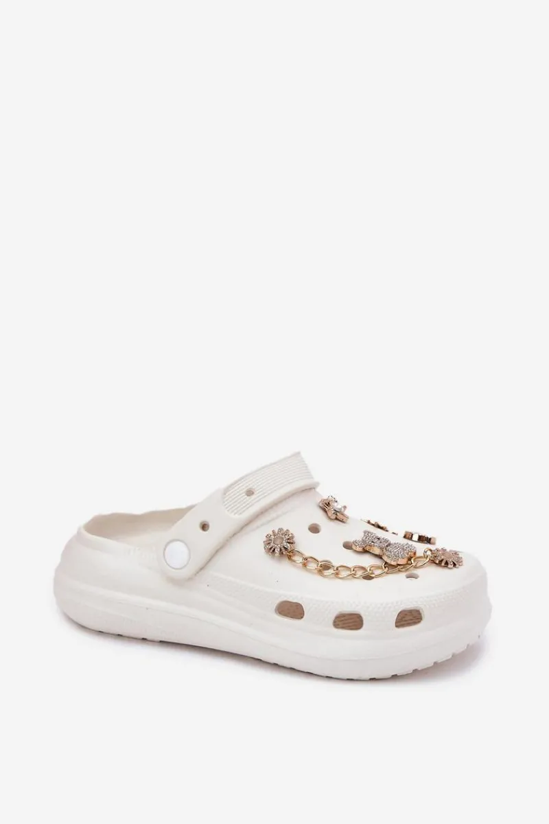 Clearance Boto Piankowe Klapki Damskie Z Przypinkami Białe Linaviela