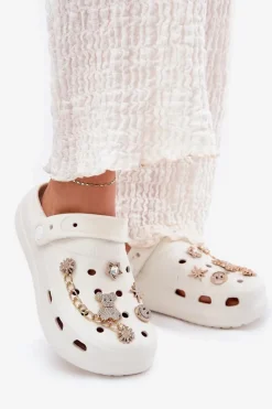 Clearance Boto Piankowe Klapki Damskie Z Przypinkami Białe Linaviela