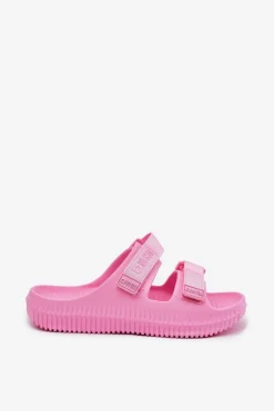 Clearance Big Star Shoes Piankowe Klapki Damskie Z Rzepami Big Star RR274A528 Różowe Różowy