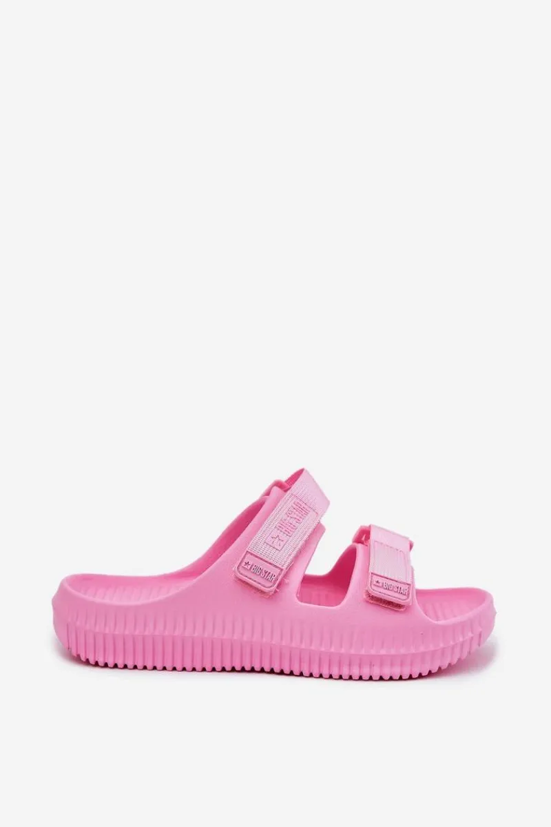 Clearance Big Star Shoes Piankowe Klapki Damskie Z Rzepami Big Star RR274A528 Różowe Różowy