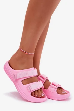 Clearance Big Star Shoes Piankowe Klapki Damskie Z Rzepami Big Star RR274A528 Różowe Różowy