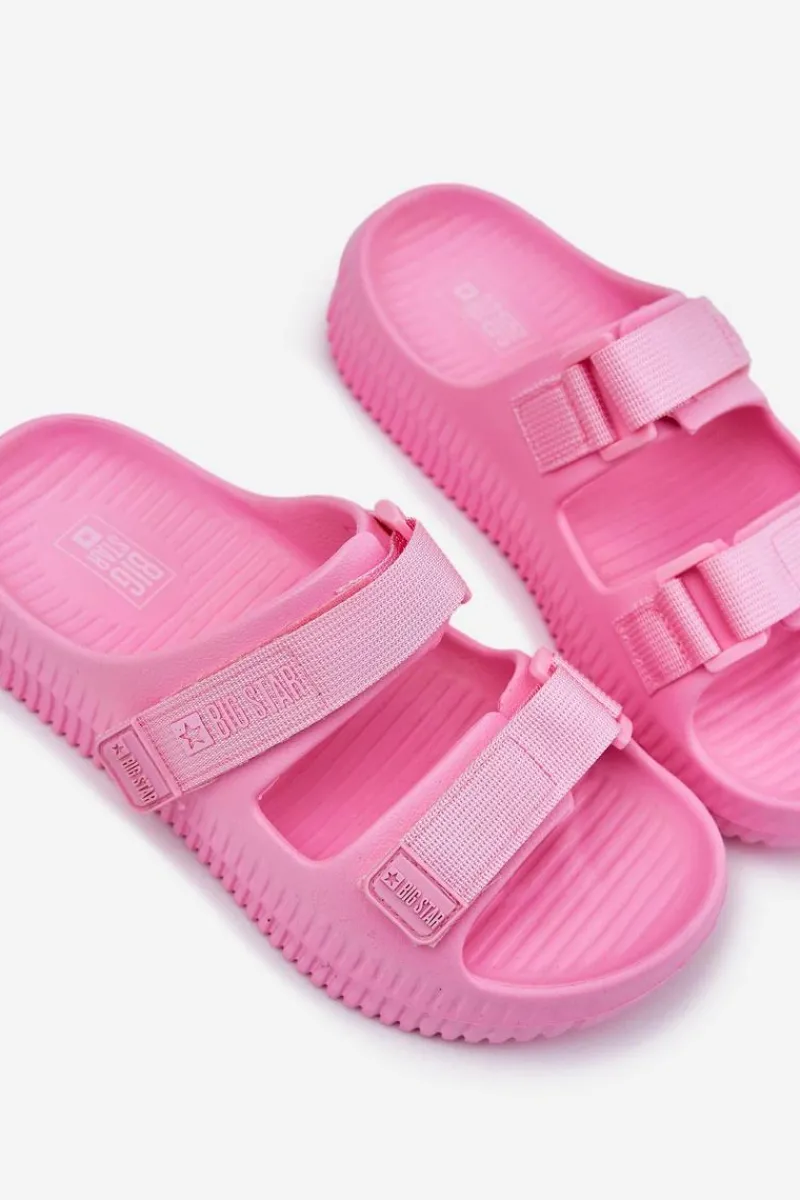 Clearance Big Star Shoes Piankowe Klapki Damskie Z Rzepami Big Star RR274A528 Różowe Różowy