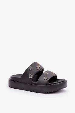 Hot Piankowe Klapki Damskie Z Przypinkami Czarne Ravanala Damskie Klapki Basenowe|Klapki Na Platformie