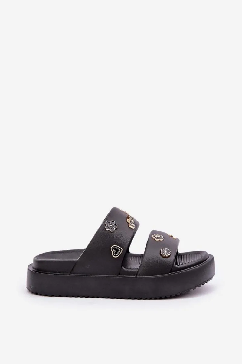 Hot Piankowe Klapki Damskie Z Przypinkami Czarne Ravanala Damskie Klapki Basenowe|Klapki Na Platformie