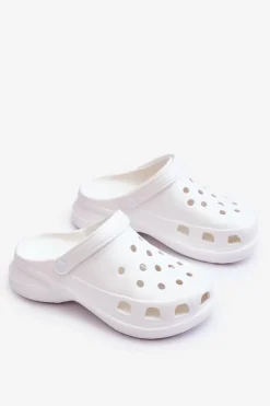 Sale Boto Piankowe Klapki Kroksy Na Masywnej Podeszwie Białe Katniss