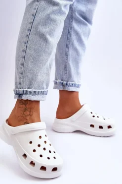 Sale Boto Piankowe Klapki Kroksy Na Masywnej Podeszwie Białe Katniss