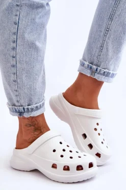 Sale Boto Piankowe Klapki Kroksy Na Masywnej Podeszwie Białe Katniss