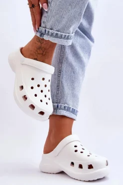 Sale Boto Piankowe Klapki Kroksy Na Masywnej Podeszwie Białe Katniss