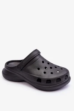 Clearance Piankowe Klapki Kroksy Na Masywnej Podeszwie Czarne Katniss Damskie Klapki Basenowe|Klapki Damskie Klasyczne