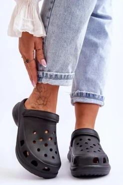 Clearance Piankowe Klapki Kroksy Na Masywnej Podeszwie Czarne Katniss Damskie Klapki Basenowe|Klapki Damskie Klasyczne