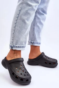 Clearance Piankowe Klapki Kroksy Na Masywnej Podeszwie Czarne Katniss Damskie Klapki Basenowe|Klapki Damskie Klasyczne