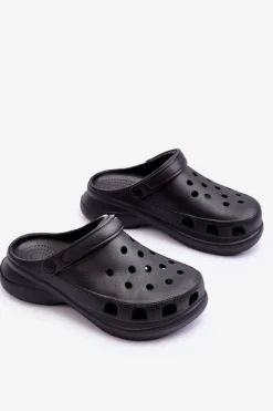 Clearance Piankowe Klapki Kroksy Na Masywnej Podeszwie Czarne Katniss Damskie Klapki Basenowe|Klapki Damskie Klasyczne