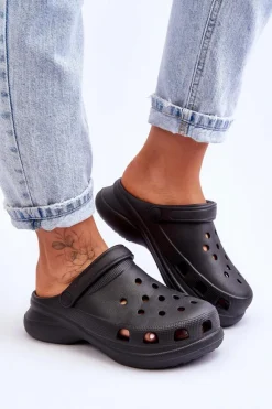 Clearance Piankowe Klapki Kroksy Na Masywnej Podeszwie Czarne Katniss Damskie Klapki Basenowe|Klapki Damskie Klasyczne