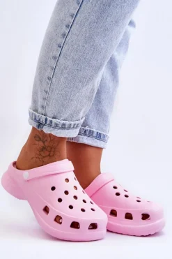 Hot Piankowe Klapki Kroksy Na Masywnej Podeszwie Różowe Katniss Damskie Klapki Basenowe|Klapki Damskie Klasyczne