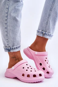 Hot Piankowe Klapki Kroksy Na Masywnej Podeszwie Różowe Katniss Damskie Klapki Basenowe|Klapki Damskie Klasyczne