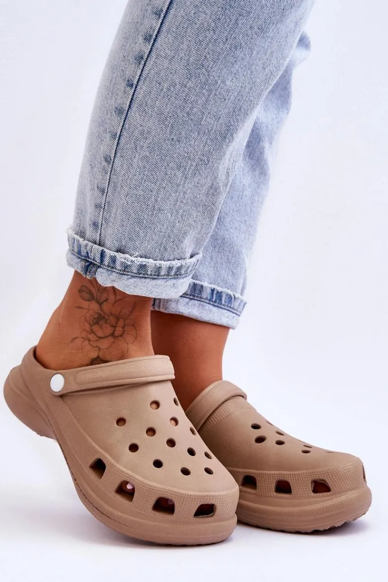 Klapki Basenowe|Klapki Damskie Klasyczne>Boto Piankowe Klapki Kroksy Na Masywnej Podeszwie Beżowe Katniss