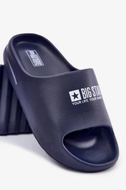 Big Star Shoes Piankowe Klapki Męskie Z Logo Big Star RR174A014 Granatowe Niebieski
