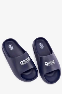 Big Star Shoes Piankowe Klapki Męskie Z Logo Big Star RR174A014 Granatowe Niebieski