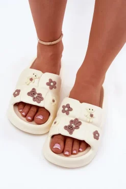 Best Boto Piankowe Klapki Z Przypinkami Ecru Redienna Biały