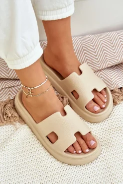 Hot Boto Piankowe Klapki Z Wycięciami Beżowe Neladith Beżowy