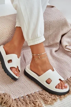 Discount Piankowe Klapki Z Wycięciami Białe Neladith Damskie Klapki Basenowe|Klapki Na Platformie