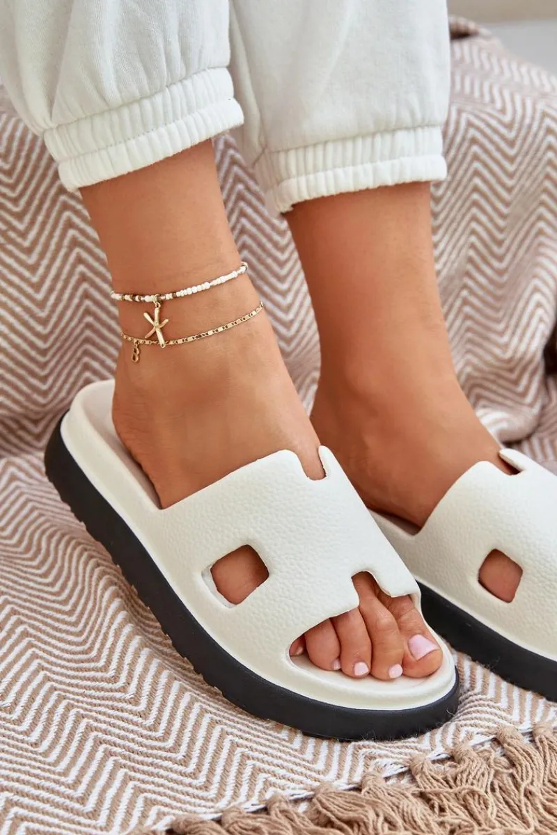 Discount Piankowe Klapki Z Wycięciami Białe Neladith Damskie Klapki Basenowe|Klapki Na Platformie