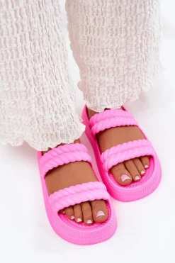 Sale Piankowe Lekkie Klapki Damskie Na Platformie S.Barski ZK51-001 Fuksja Damskie Klapki Basenowe|Klapki Na Platformie