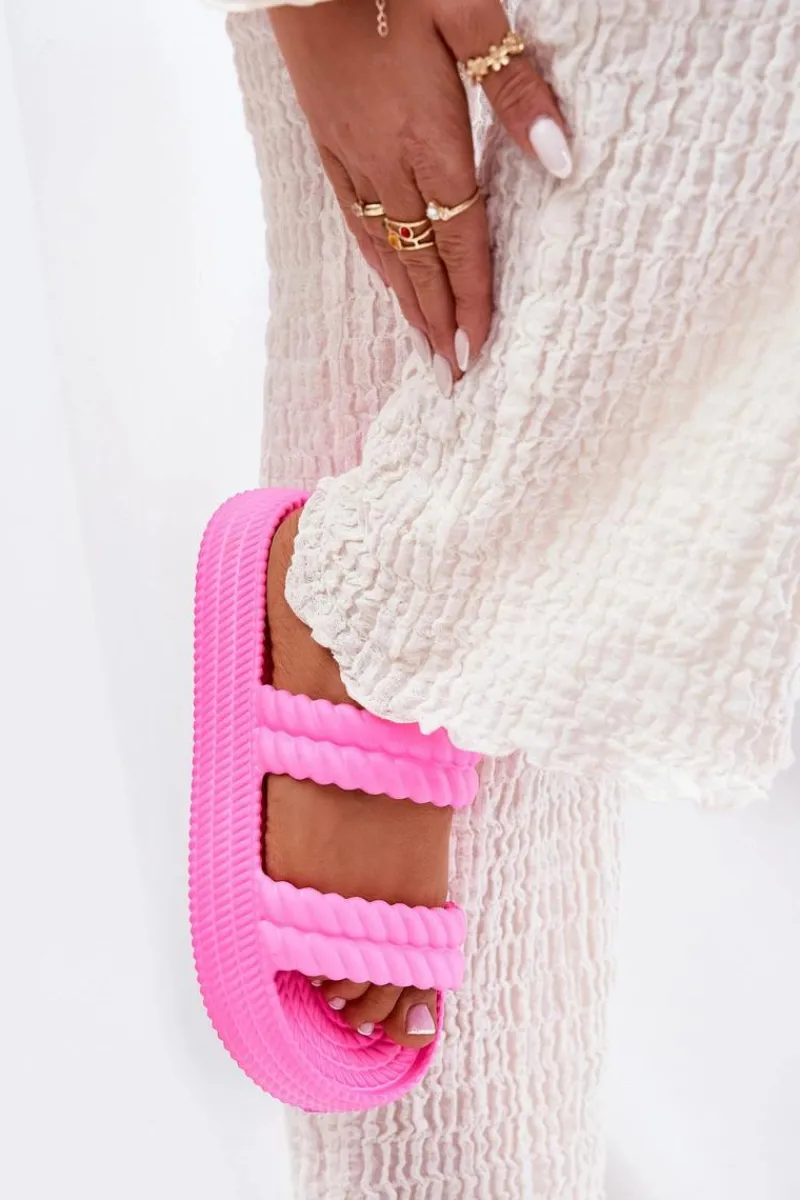 Sale Piankowe Lekkie Klapki Damskie Na Platformie S.Barski ZK51-001 Fuksja Damskie Klapki Basenowe|Klapki Na Platformie