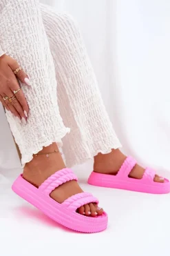 Sale Piankowe Lekkie Klapki Damskie Na Platformie S.Barski ZK51-001 Fuksja Damskie Klapki Basenowe|Klapki Na Platformie