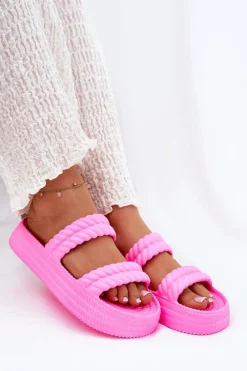 Sale Piankowe Lekkie Klapki Damskie Na Platformie S.Barski ZK51-001 Fuksja Damskie Klapki Basenowe|Klapki Na Platformie