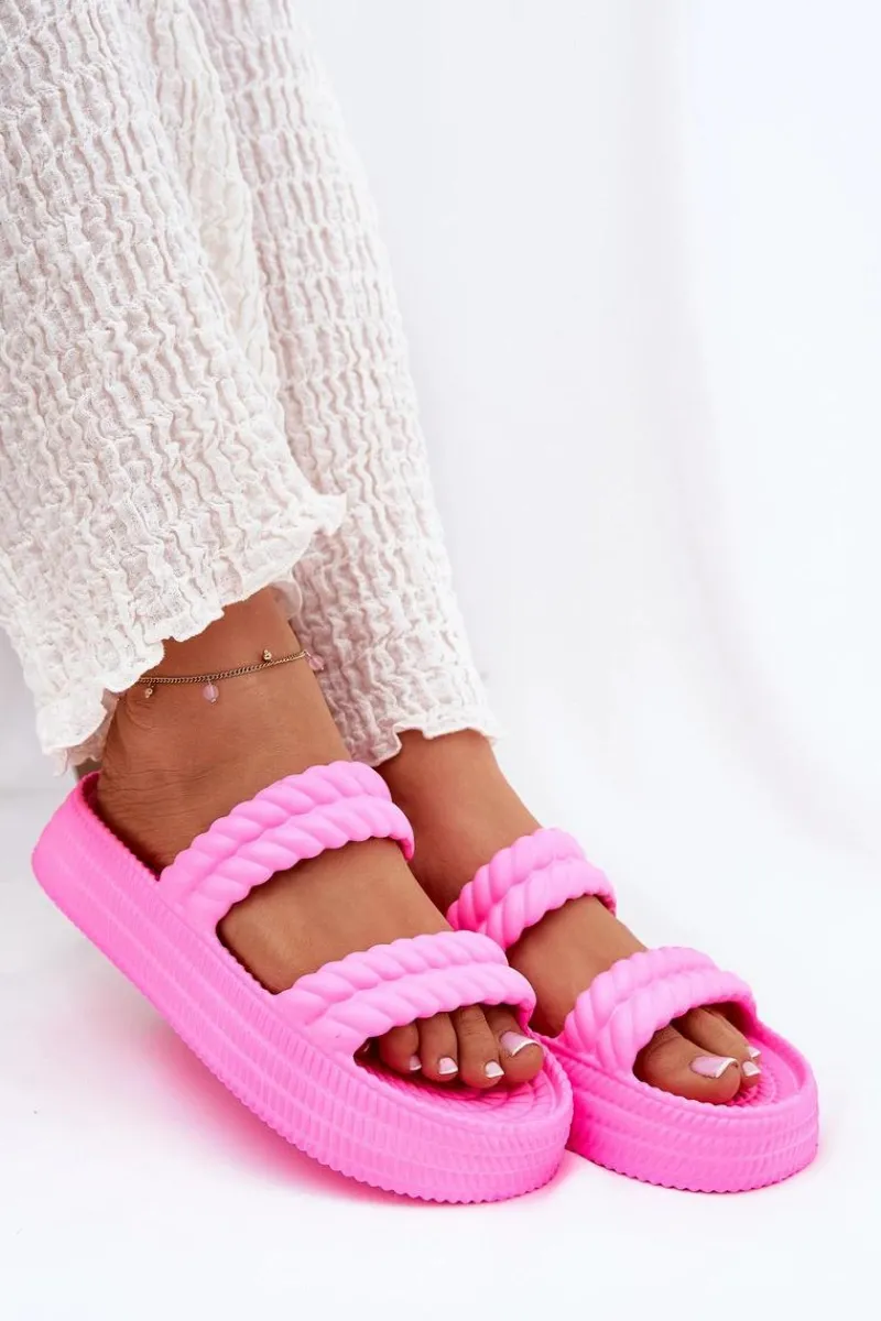 Sale Piankowe Lekkie Klapki Damskie Na Platformie S.Barski ZK51-001 Fuksja Damskie Klapki Basenowe|Klapki Na Platformie