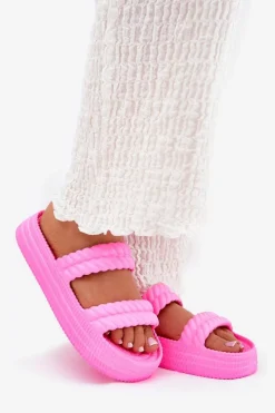 Sale Piankowe Lekkie Klapki Damskie Na Platformie S.Barski ZK51-001 Fuksja Damskie Klapki Basenowe|Klapki Na Platformie