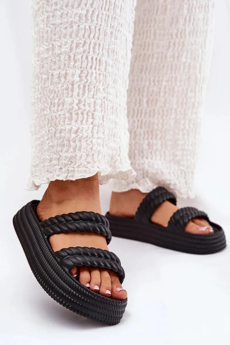 Sale Damskie buty S.Barski Piankowe Lekkie Klapki Damskie Na Platformie S.Barski ZK51-001 Czarne Czarny